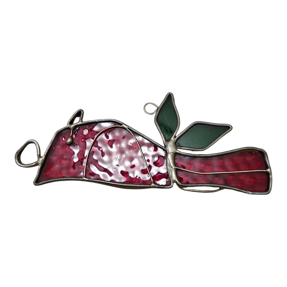 Vintage Stained Glass Apple Suncatcher 6 Inch Red Green Handmade Window Decor